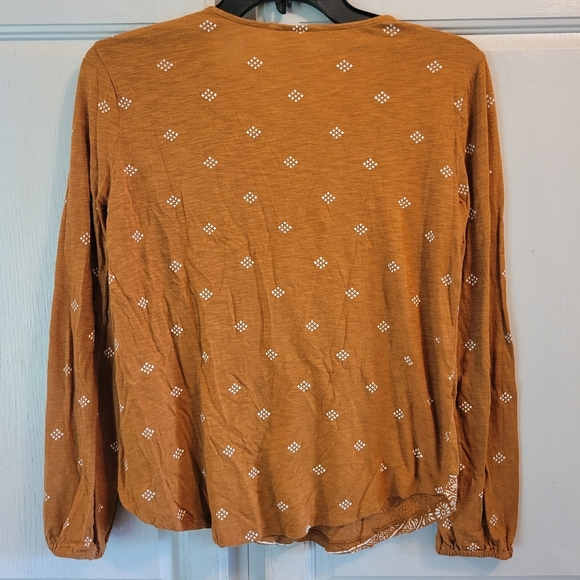 Lucky Brand Brown Long Sleeve Boho Peasant Top - Picture 2 of 5